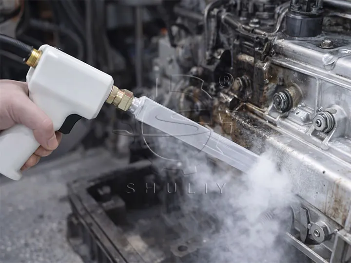 Dry ice cleaning machine engine cleaning