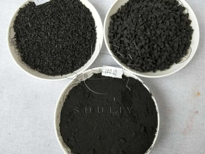 Granulados de borracha de tamanhos diferentes